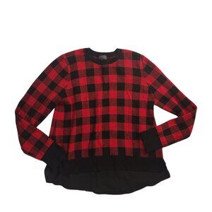 The Limited Womens Sweater Blouse Size Medium Red Black Buffalo Plaid Check Crew